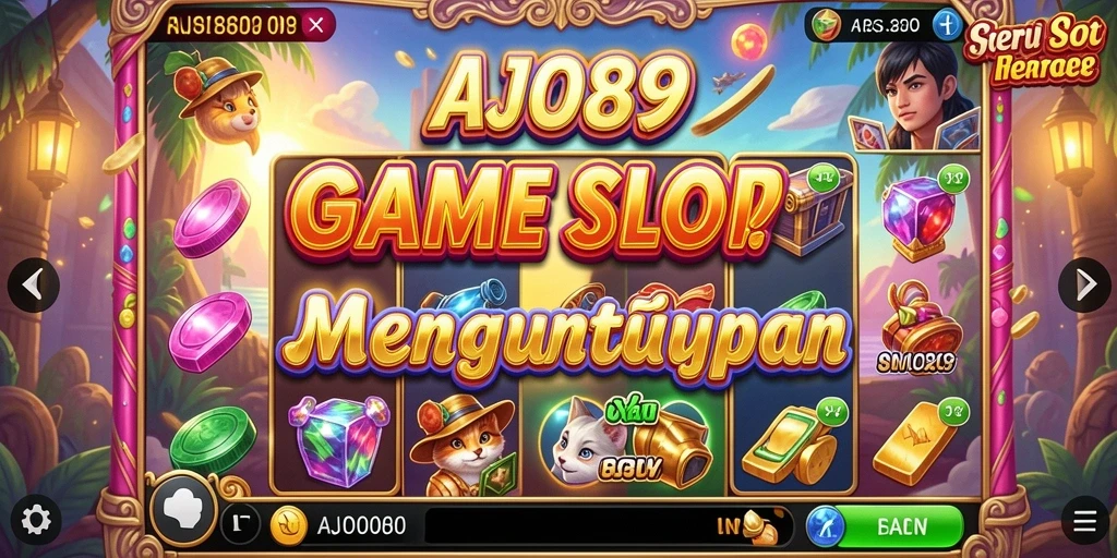 Tampilan fitur gameplay slot AJO89 yang menarik dan penuh warna.