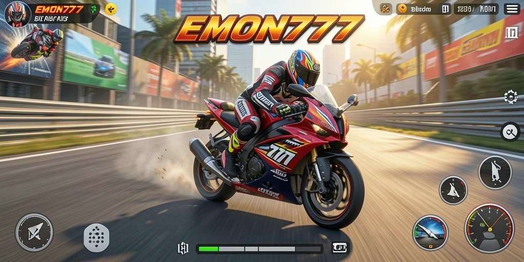 Tampilan gameplay seru balap motor di EMON777.