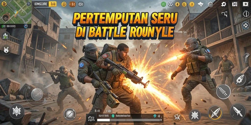 Tampilkan aksi mendebarkan dari game Battle Royale IDNSCORE.