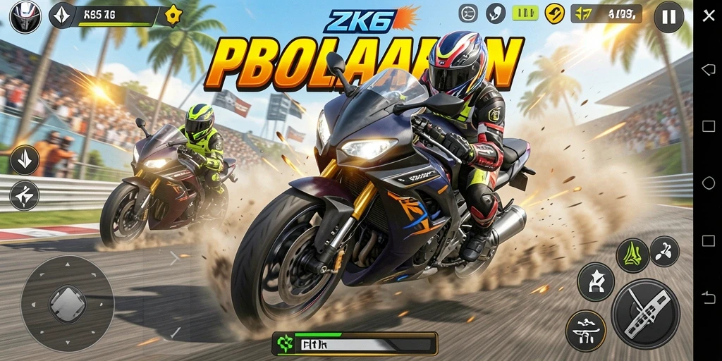 Gameplay mendebarkan dalam balapan motor yang seru.